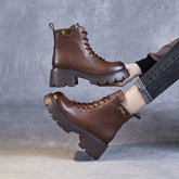 Women Retro Minimalist Leather Chunky Heel Boots Newgew Shoes